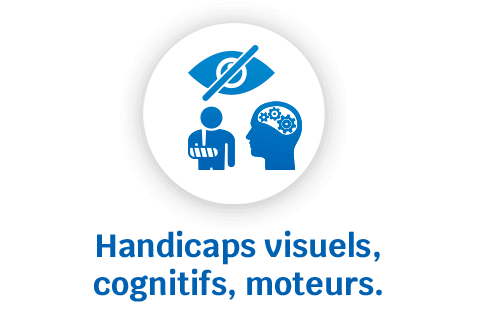Handicaps visuels, cognitifs, moteurs.